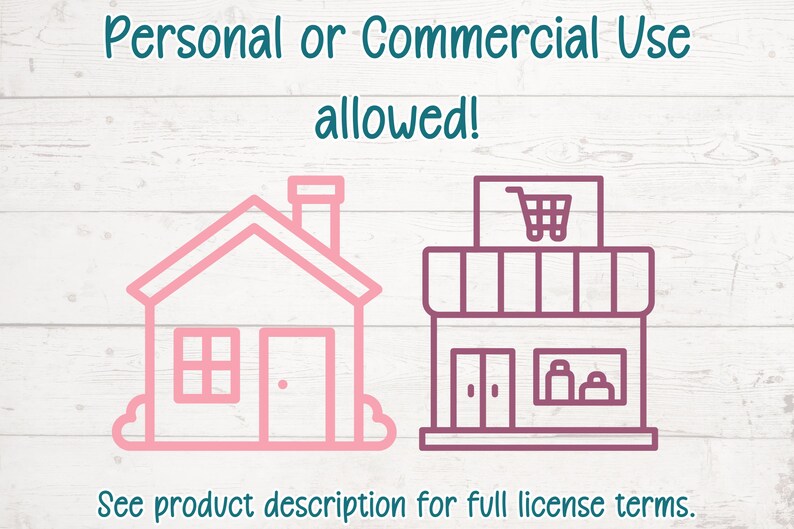 a picture of a house and a shopping cart with the words personal or commercial use