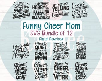 Funny Cheer Mom SVG Bundle, 12 Cut Files (Digital)