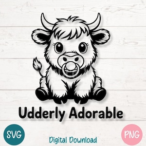 Uierly schattige baby Highland Cow SVG PNG-bestand knippen voor Cricut, silhouet, sublimatie, lasergravure, afdrukbare clipart