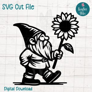 Gnomo con girasol (archivos SVG y PNG) para Cricut, Silhouette, grabado láser, impresión por sublimación y uso comercial.