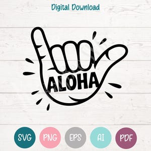 Aloha Shaka Hand Hawaiian SVG PNG Clipart Cut Files for Cricut, Silhouette, Laser Engraving