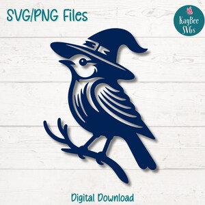 Merlebleu au chapeau de sorcière SVG PNG Clipart oiseau Halloween mignon pour créations fantasmagoriques | Fichier de découpe pour Cricut, Silhouette, gravure laser, sublimation