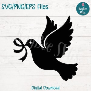 Pomba com fita SVG PNG Clipart de pássaro da paz para conscientização e artesanato de casamento | Arquivos de corte para Cricut, Silhouette, gravação a laser, para impressão