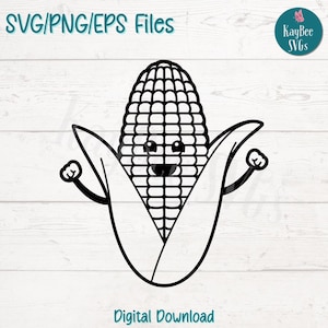 Épis de maïs en dessin animé SVG PNG Clipart mignon de nourriture pour l'automne et l'action de grâces | Fichier de coupe pour Cricut, Silhouette, gravure laser, impression