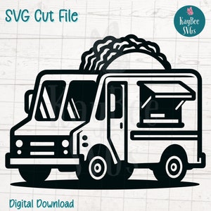 Taco Truck SVG Cut File for Cricut, Silhouette, Digital Download, Printable Clipart, Commercial Use, Clip Art, Laser Stencil Outline
