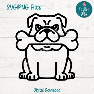 Bulldog with Bone SVG PNG Cute Dog Breed Clipart for Pet Lover and Funny Crafts | Cut Files for Cricut, Silhouette, Laser Engraving, Print