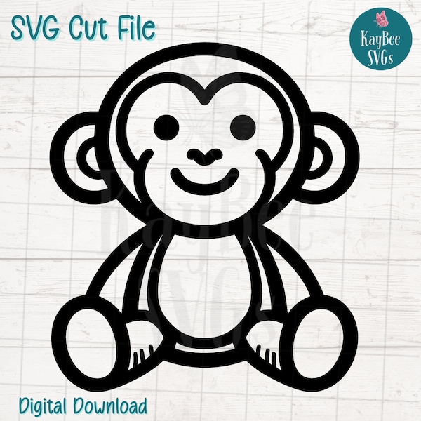 Stuffed Monkey Doll SVG Digital Cut File for Cricut, Silhouette, Engraving, Sublimation, Printable Art, T-Shirt, Mug Press - Commercial Use