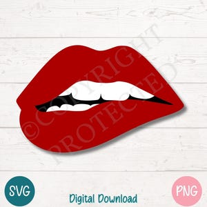 Biting Lips SVG PNG Cut Files for Cricut, Silhouette Digital Download, Laser Engraving, Sublimation Printable, Commercial Use Clipart