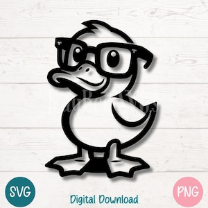 Pato nerd SVG, pájaro gracioso PNG, pato lindo con gafas, archivo de corte para Cricut, silueta, sublimación, grabado láser, arte imprimible