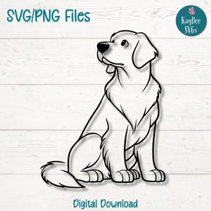 Desenho animado Golden Retriever SVG | Arquivos de corte PNG para Cricut, Silhouette, Download digital, Clipart para impressão, Clip Art para uso comercial