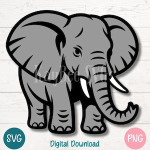 Archivos de corte SVG PNG de elefante para Cricut, descarga digital de silueta, grabado láser, impresión por sublimación, imágenes prediseñadas para uso comercial