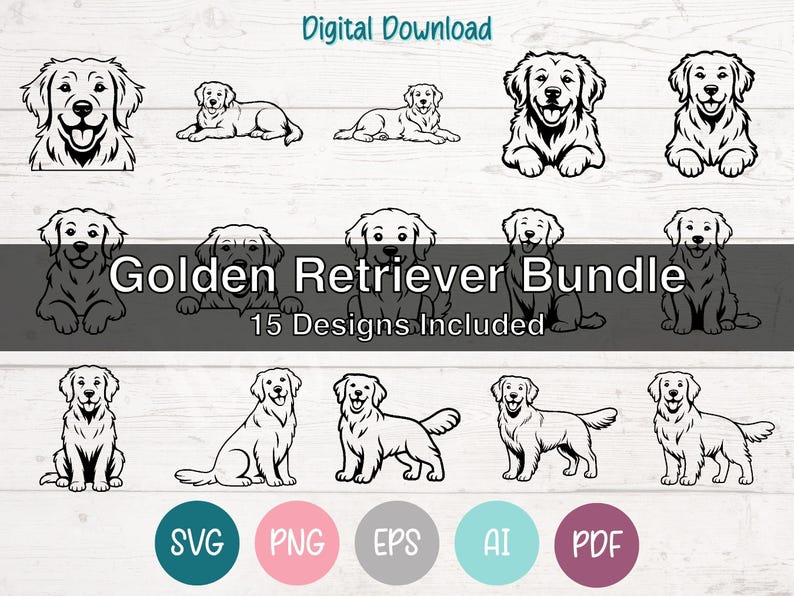 Golden Retriever SVG Bundle Clipart Cut Files for Cricut, Silhouette ...