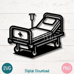 Hospital Bed SVG PNG Line Art Medical Equipment Clipart for Healthcare Projects | Cut Files for Cricut, Silhouette, Sublimation, Laser