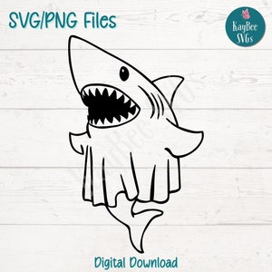 Geisterhai Hai SVG | PNG-Schnittdateien für Cricut, Silhouette, digitaler Download, druckbare Clipart, kommerzielle Nutzung Clip Art, Sublimation