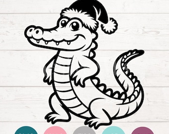 Christmas Alligator SVG PNG Clipart Cut Files for Cricut, Silhouette, Laser Engraving, Sublimation (Digital)