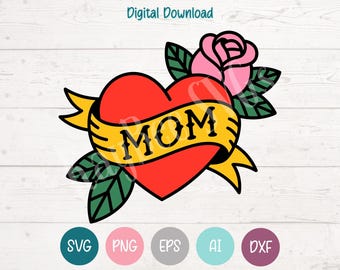 Mom Heart Tattoo SVG, Rose Graphic, Cricut Silhouette (Digital Download)