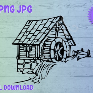 Watermill SVG PNG JPG Clipart Digital Cut File Download for Cricut Silhouette Sublimation Printable Art - Commercial Use