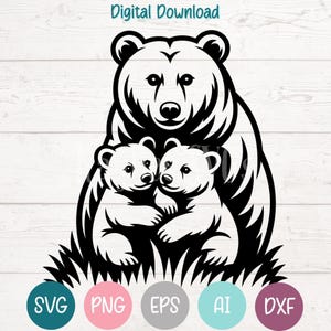 Mamá osa con dos cachorros (archivos SVG y PNG) para Cricut, Silhouette, grabado láser, impresión por sublimación y uso comercial.