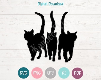 Black Cats SVG PNG Clipart Cut Files for Cricut, Silhouette, Laser Engraving, Sublimation (Digital)