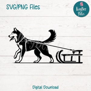 Husky tirant le traîneau SVG PNG Clipart de chien d'hiver pour l'artisanat de la neige et de l'Arctique | Fichier de découpe pour Cricut, Silhouette, gravure laser, sublimation