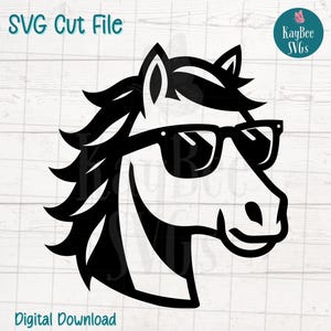 Cheval avec des lunettes de soleil SVG PNG coupe des fichiers pour Cricut, téléchargement numérique silhouette, gravure laser, impression par sublimation, usage Commercial