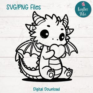 Chibi Dragon SVG, Heart Design Cut Files (Digital)