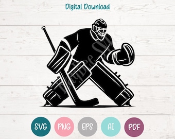 Hockey Goalie SVG: Clipart Cut Files for Cricut, Silhouette, Laser Engraving, Sublimation , Sublimation (Digital)