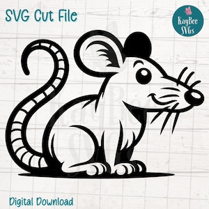 Archivo de corte SVG PNG de rata de dibujos animados para Cricut, silueta, sublimación, grabado láser, clipart imprimible, arte divertido de roedores