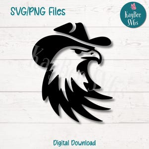 Aigle en chapeau de cowboy SVG PNG coupe des fichiers pour téléchargement numérique Cricut Silhouette, gravure laser, sublimation imprimable, clipart usage commercial