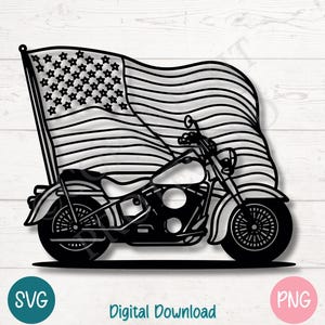 Motocicletta SVG PNG USA bandiera motociclista patriottico silhouette / file di taglio per Cricut, silhouette download digitale, incisione laser, sublimazione
