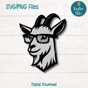 Goat with Glasses SVG PNG Cut Files for Cricut, Silhouette Digital Download, Laser Engraving, Sublimation Printable, Commercial Use Clipart