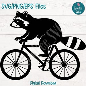 Raccoon Riding Bicycle SVG PNG EPS Cut File for Cricut, Digital Download, Laser Engraving, Sublimation Design, Commercial Use Clipart
