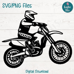 Dirt Bike Offroad Motorcycle SVG PNG File di taglio per Cricut, Silhouette Download digitale, Incisione laser, Stampa a sublimazione, Commerciale