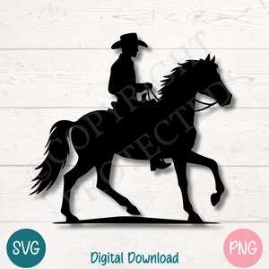 Cowboy Riding Horse SVG PNG Cut Files for Cricut Silhouette Digital Download, Laser Engraving, Sublimation Printable, Commercial Use Clipart