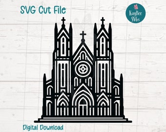 Cathedral SVG Cut File for Cricut, Silhouette, Digital Download, Printable Clipart, Commercial Use, Clip Art, Laser Stencil Outline