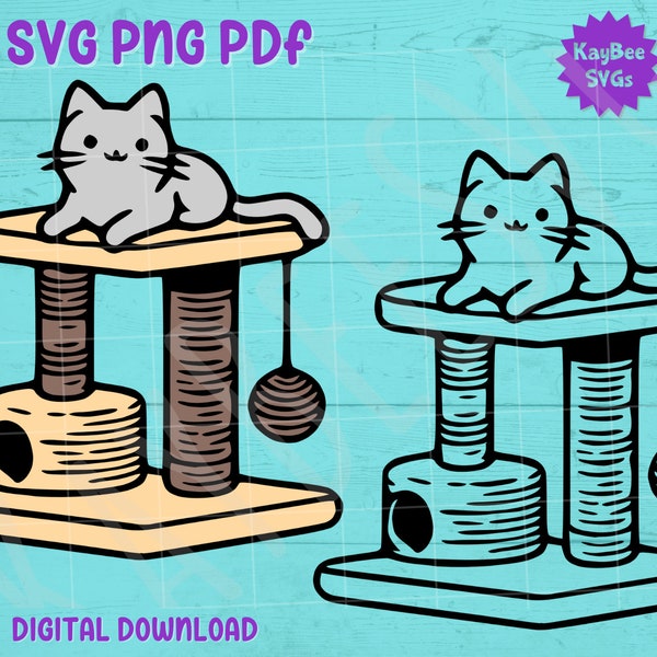 Cat Tree Scratching Post SVG PNG PDF Clipart Digital Cut File Download for Cricut Silhouette Sublimation Printable Art - Commercial Use