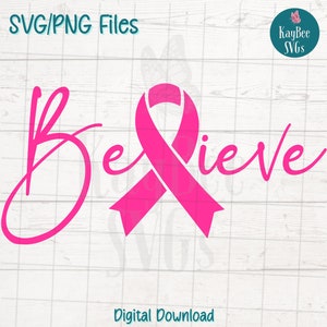 Believe Breast Cancer Ribbon SVG – Commercial Use Clipart (Digital Download)