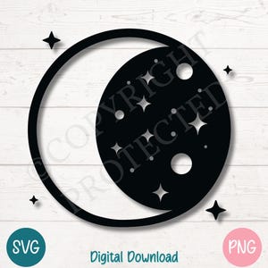 Crescent Moon and Stars SVG PNG Clipart per creazioni a tema celeste e astrologico, Cricut, Silhouette, Download digitale, Incisione laser