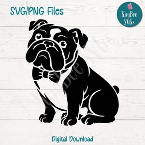 Bulldog with Bowtie SVG PNG Cute Dog Breed Clipart for Fancy and Pet Crafts | Cut File for Cricut, Silhouette, Laser Engraving, Sublimation