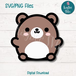 Kawaii Cute Bear SVG PNG File di taglio per Cricut, Silhouette Download digitale, Incisione laser, Sublimazione stampabile, Uso commerciale Clipart