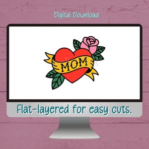 Mom Heart Tattoo SVG, Rose Graphic, Cricut Silhouette (Digital Download) image 4