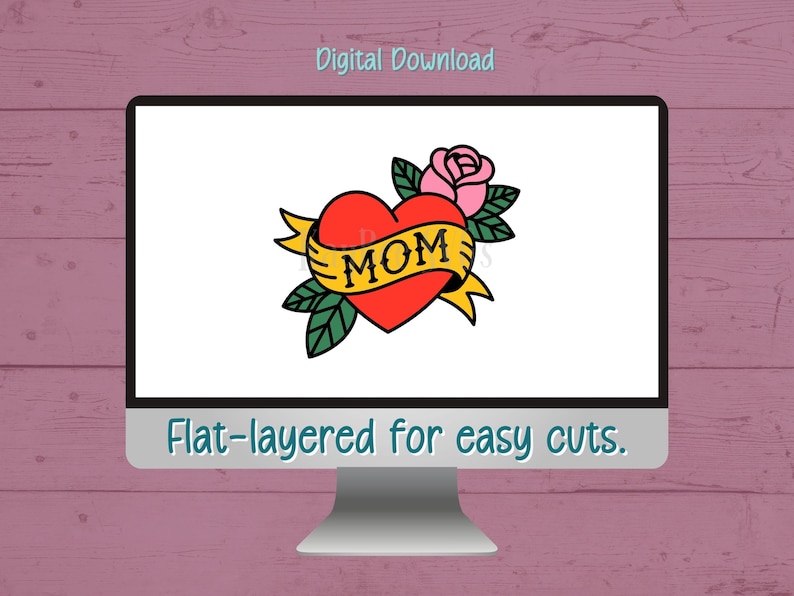 Mom Heart Tattoo SVG, Rose Graphic, Cricut Silhouette (Digital Download) image 4