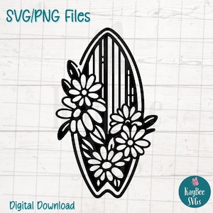 Floral Surfboard SVG, Tropical Surf Art Clipart (Digital)