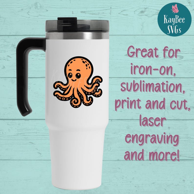 Cartoon Octopus SVG PNG Cut Files for Cricut, Silhouette Digital Download, Laser Engraving, Sublimation Printable, Commercial Use Clipart image 3