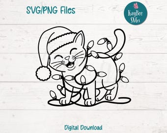 Christmas Cat SVG PNG Clipart Cut Files for Cricut, Silhouette, Laser Engraving, Sublimation (Digital)