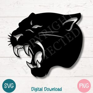 Pantera ruggente SVG PNG, Silhouette di un grande felino feroce Clipart, Download digitale di animali selvatici, File di taglio per Cricut, Incisione laser, Sublimazione