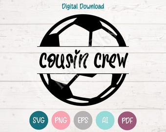 Soccer Ball Cousin Crew SVG: Clipart Cut Files for Cricut, Silhouette, Laser Engraving, Sublimation
