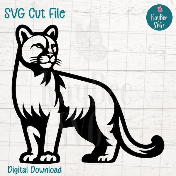 Cougar SVG Cut File for Cricut, Silhouette, Digital Download, Printable Clipart, Commercial Use, Clip Art, Laser Stencil Outline