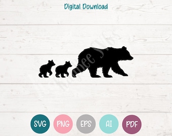 SVG de Mamá Osa, imágenes prediseñadas de Oso Familiar, archivos de corte para Cricut y Silhouette (descarga digital)