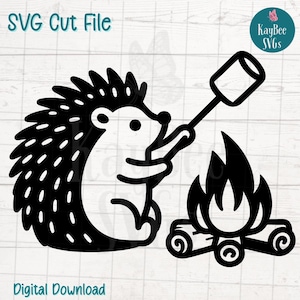 Arquivos de corte SVG PNG de ouriço assando marshmallow para Cricut, download digital Silhouette, gravação a laser, impressão por sublimação, comercial